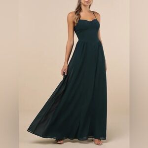Lulu's Forest Green Spaghetti Strap Maxi Dress